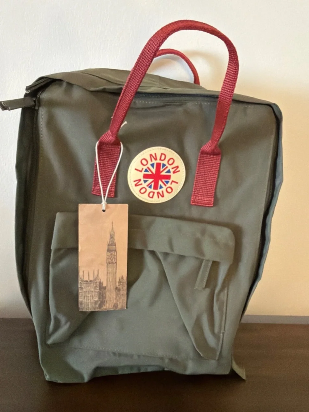 London Backpack Tote Olive W Rust Handles and Straps New with Tags